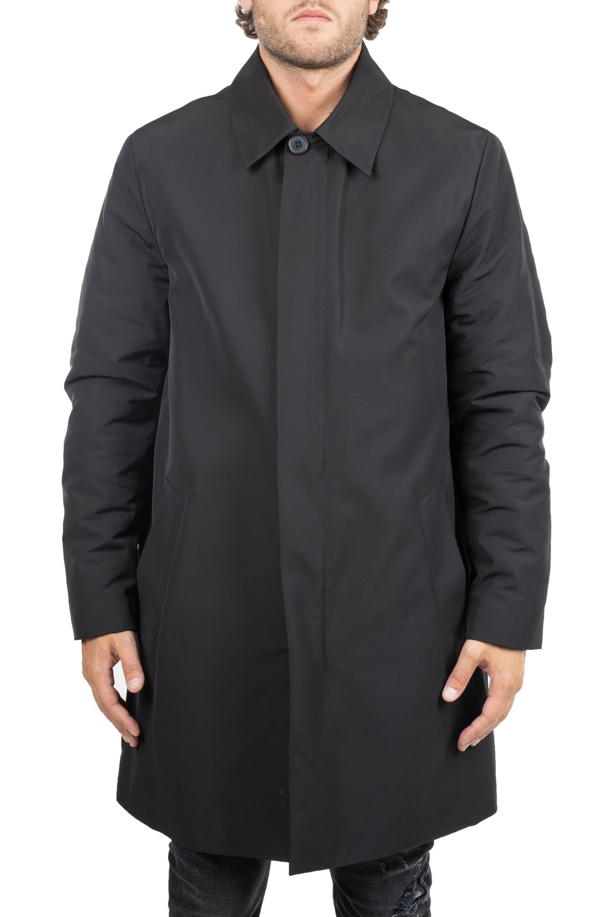 CAPPOTTO NERO MAC COAT IN NYLON IMBOTTITO