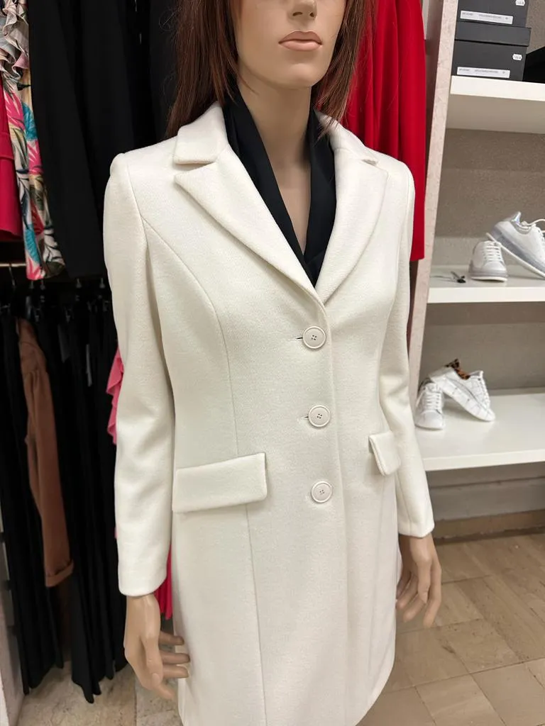 Cappotto RINASCIMENTO monopetto “taglio a uomo” con chiusura 3 bottoni e con tasche frontali chiuse Tinta Unita Bian