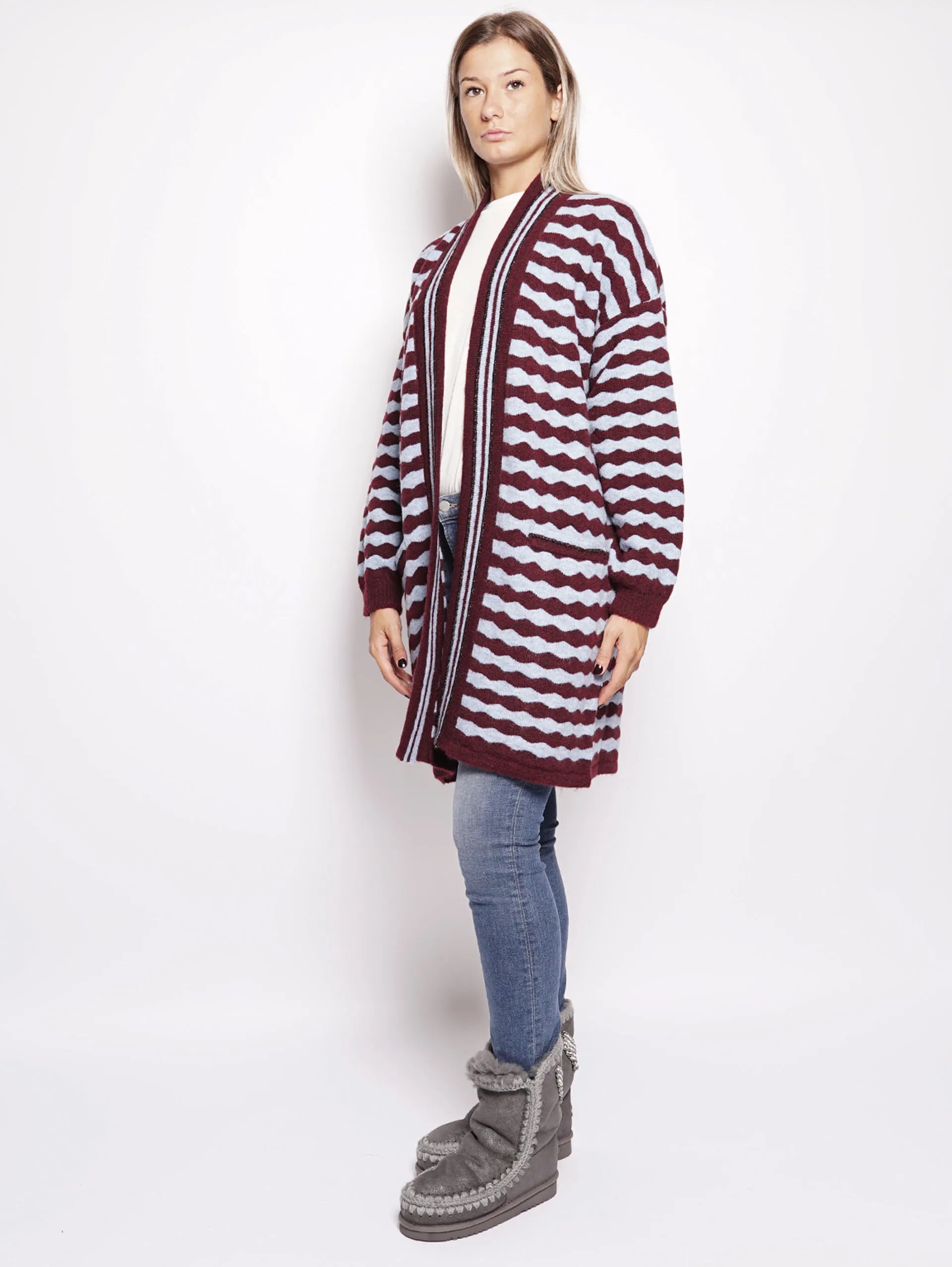 Cardigan Aperto Lungo Bordea e Blu Chiaro