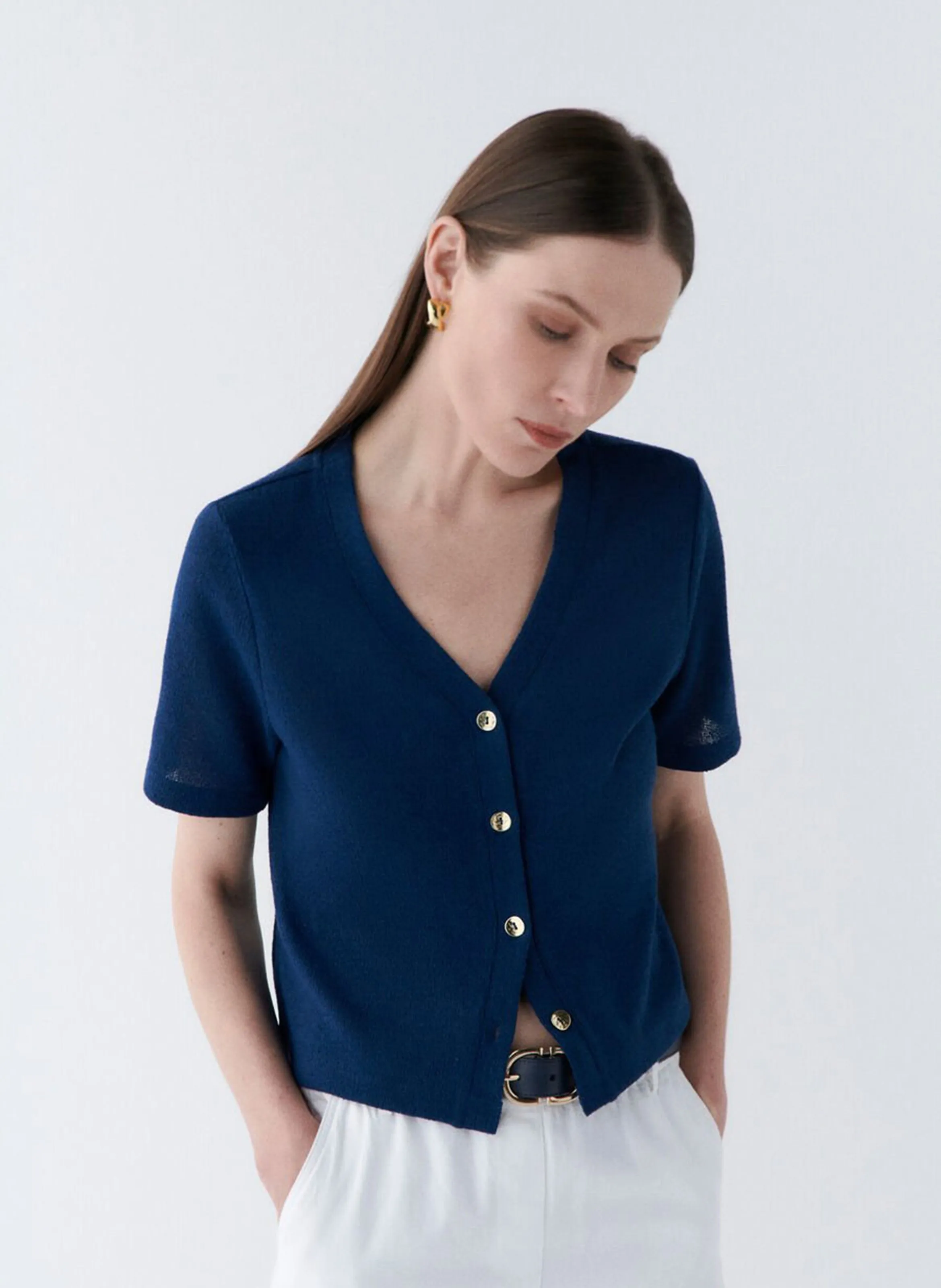  CAROLL   TVACANCES - T-shirt dritta scollo a V | Blu