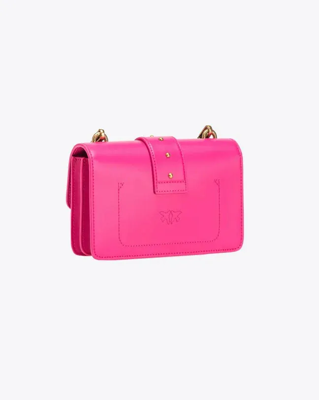 Classic Mini Love Bag Icon fucsia in pelle liscia con fibbia Love Birds e tracolla regolabile dorata
