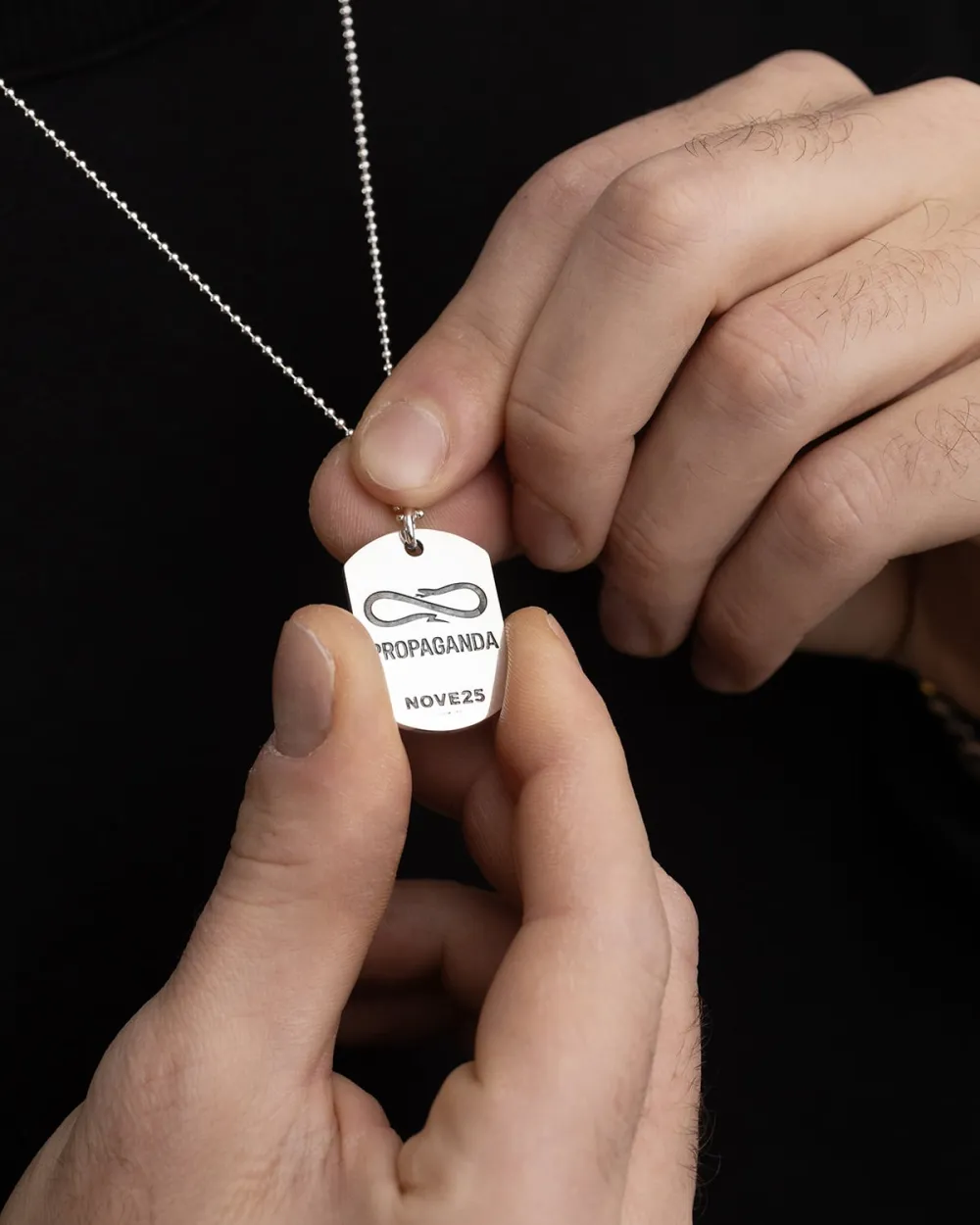 COLLANA CON CIONDOLO PIASTRA MILITARE PROPAGANDA W/ NOVE25 IN ARGENTO
