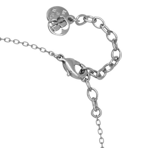 Collana in acciaio rosa con pendente a fiore di strass    