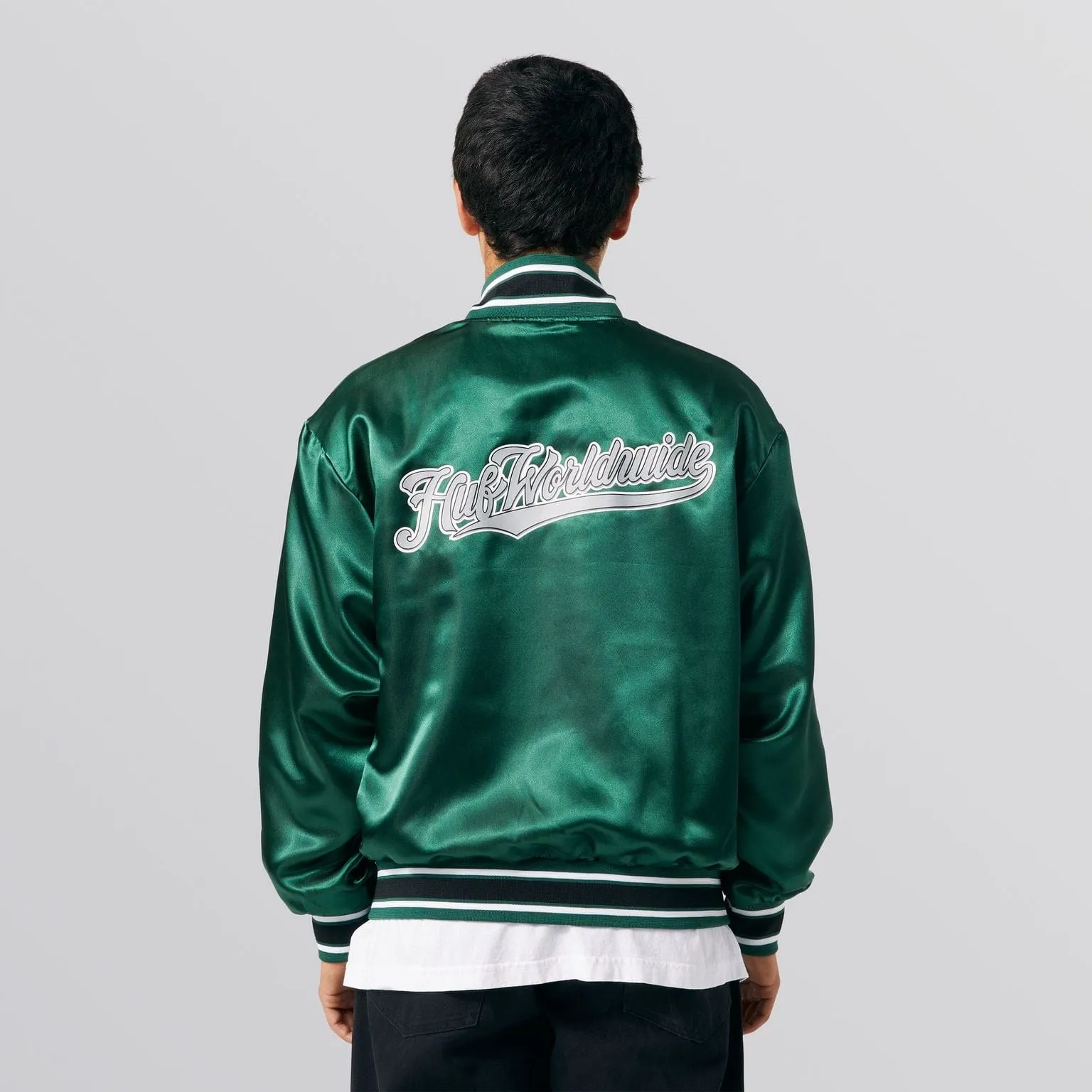 CRACKERJACK SATIN BASEBALL JACKET - FOREST GREEN