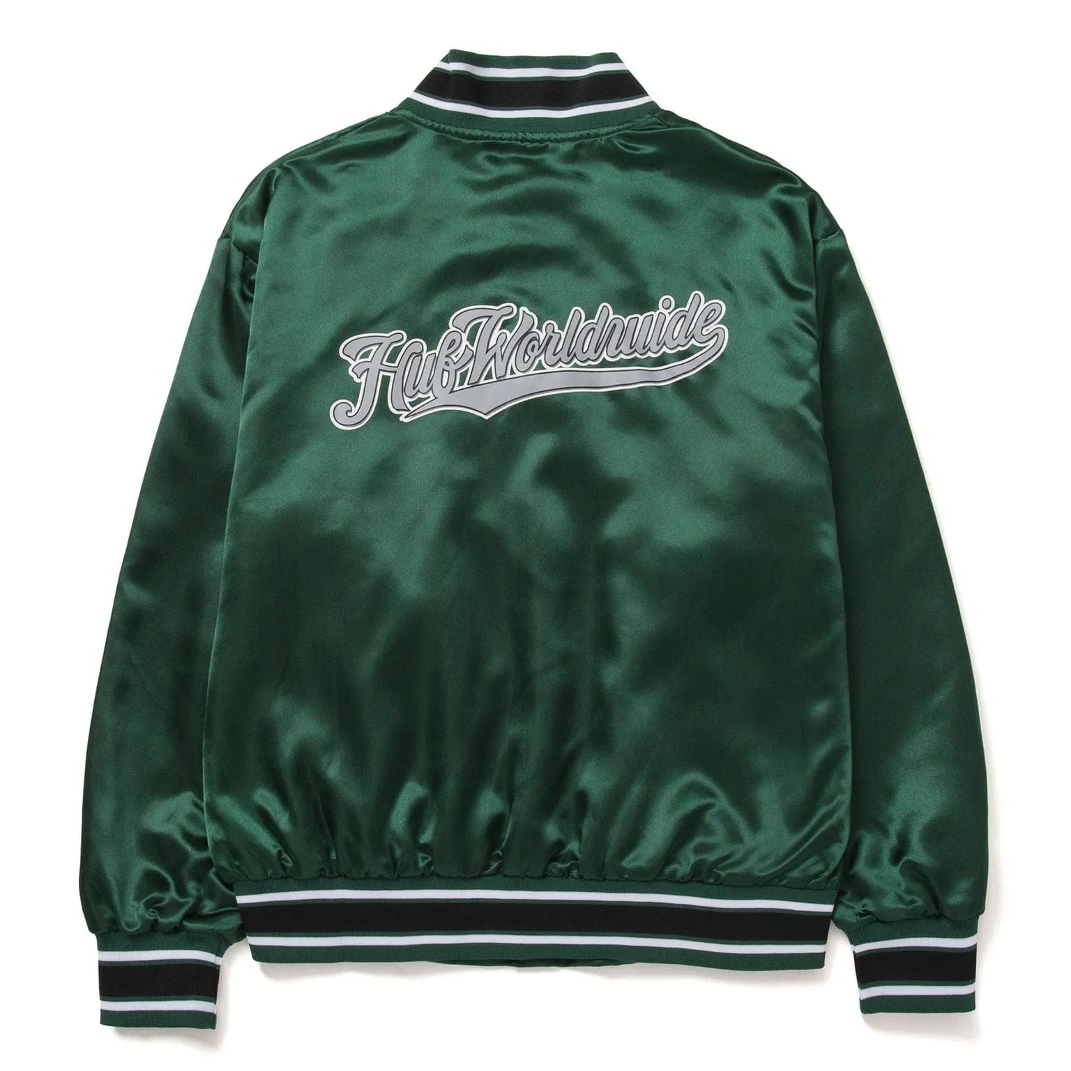 CRACKERJACK SATIN BASEBALL JACKET - FOREST GREEN