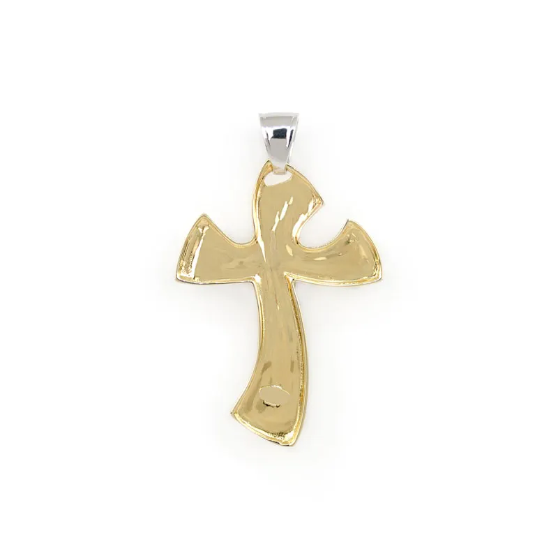 Croce bicolore in oro giallo e oro bianco con Gesù