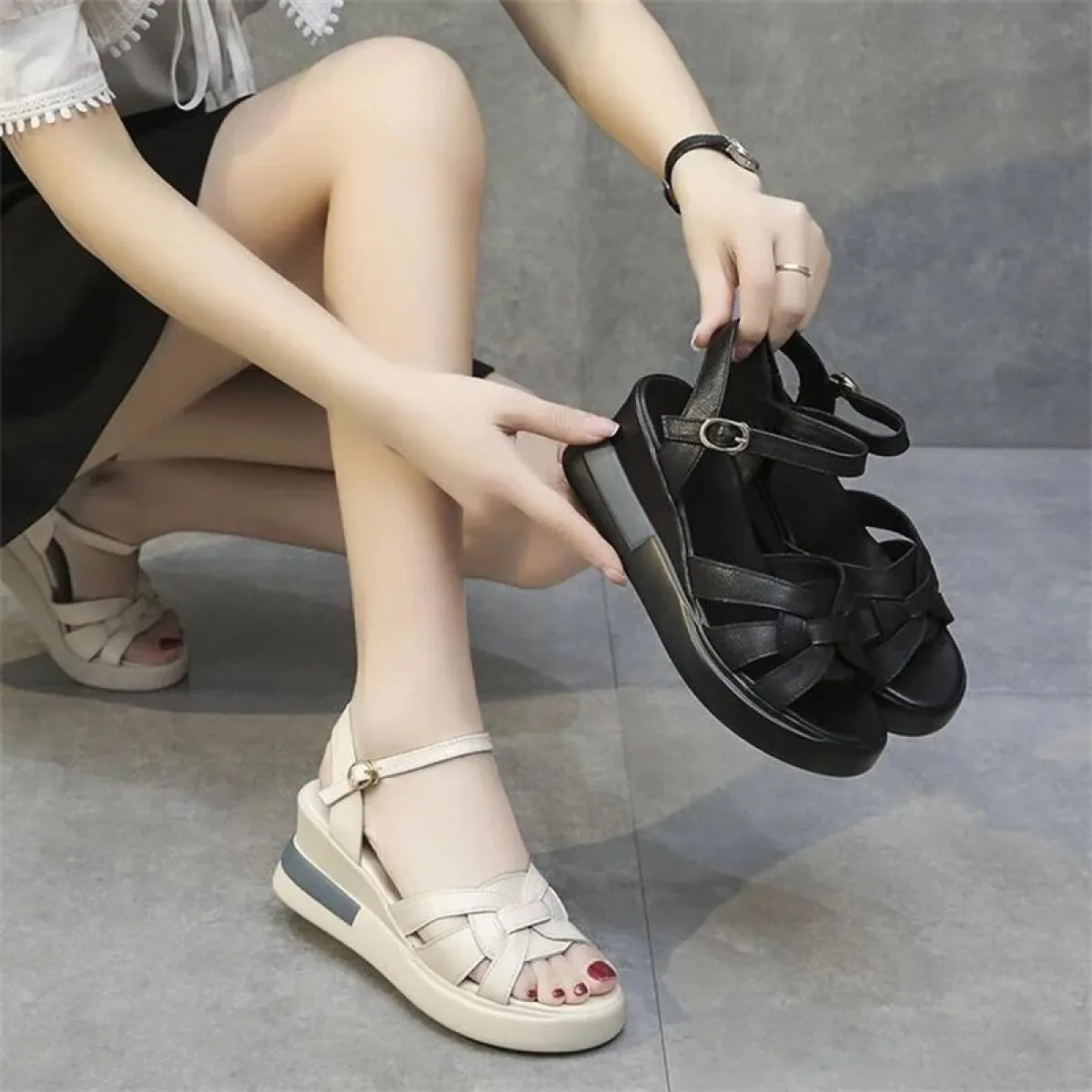 Dillards Sandali da donnaComodi sandali con zeppa da donna Casual Retro Opentoe cinturino alla caviglia con supporto per l'arco