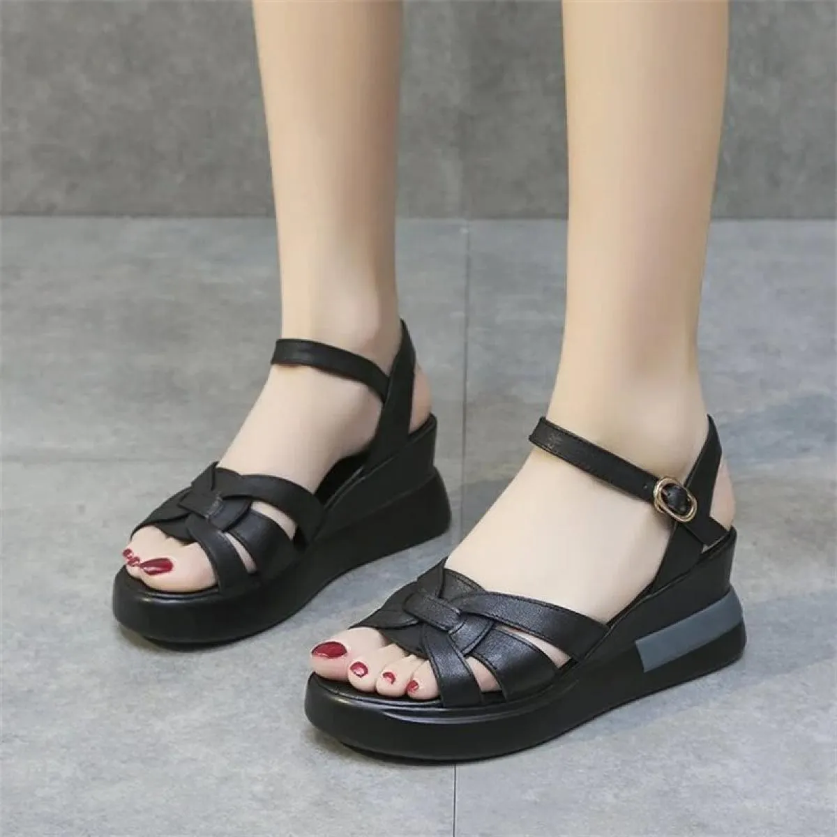 Dillards Sandali da donnaComodi sandali con zeppa da donna Casual Retro Opentoe cinturino alla caviglia con supporto per l'arco