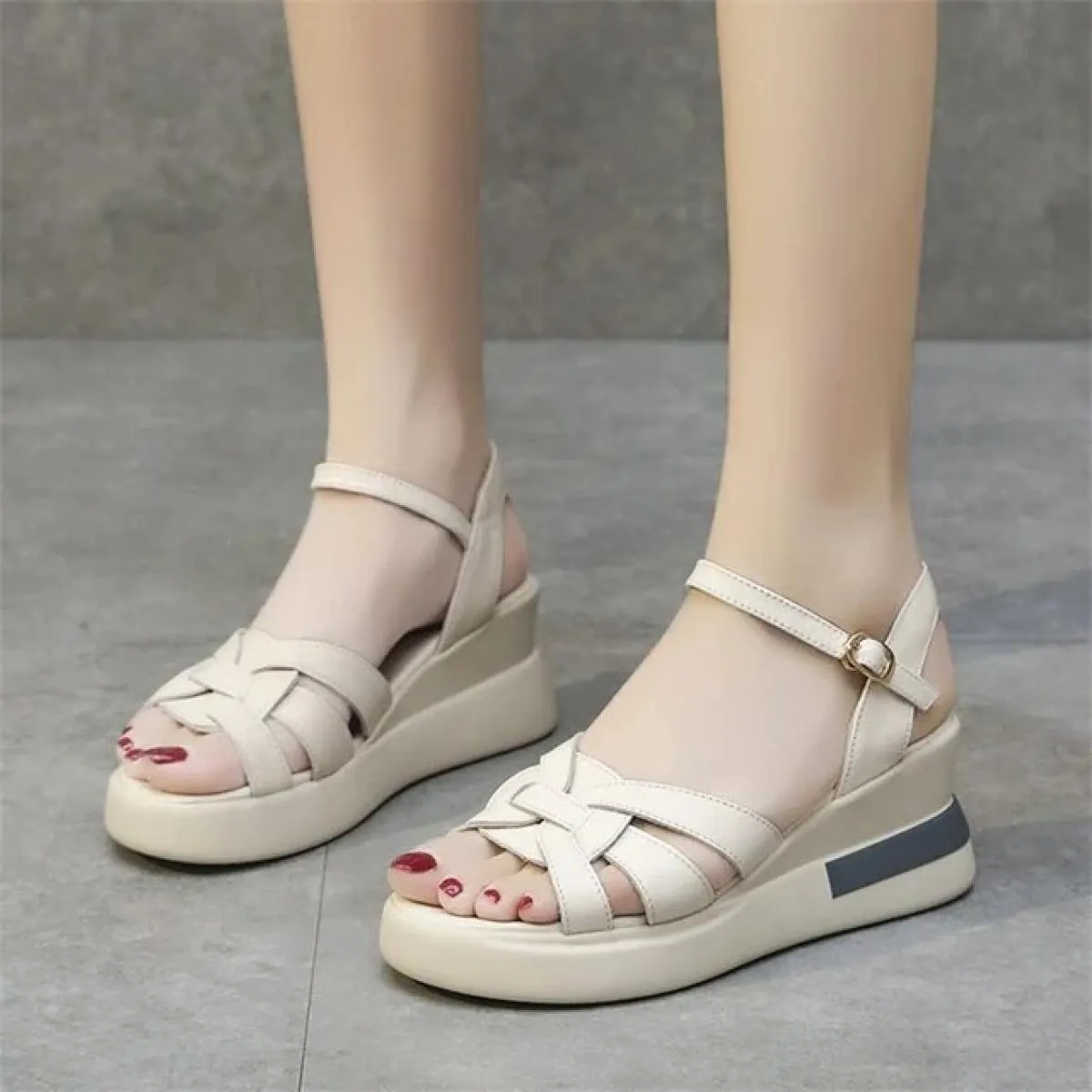 Dillards Sandali da donnaComodi sandali con zeppa da donna Casual Retro Opentoe cinturino alla caviglia con supporto per l'arco