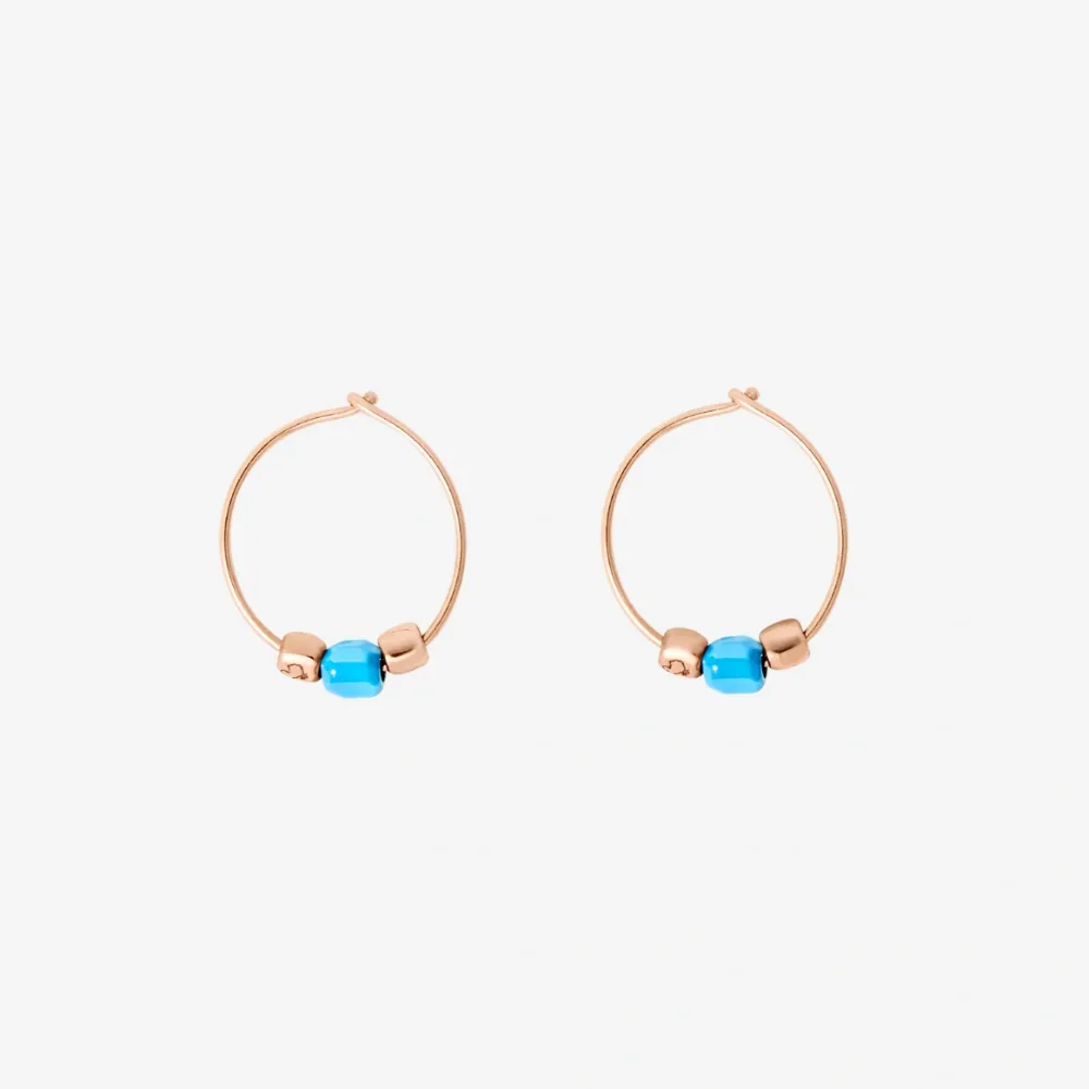 DoDo - Orecchino Hoop Mini Granelli Oro Rosa 9K e Ceramica Turchese