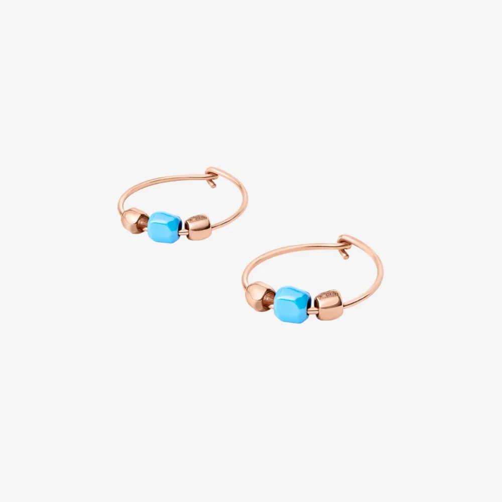 DoDo - Orecchino Hoop Mini Granelli Oro Rosa 9K e Ceramica Turchese