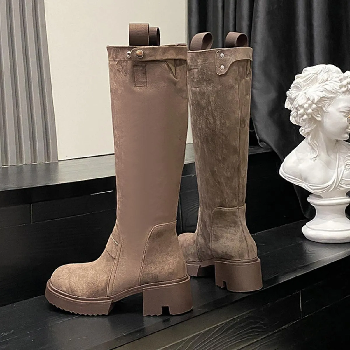 Donna Inverno Tacco medio Stivali Chelsea Piattaforma Scarpe alte al ginocchio Nuova tendenza 2023 Stivali da moto Fad Goth Pell