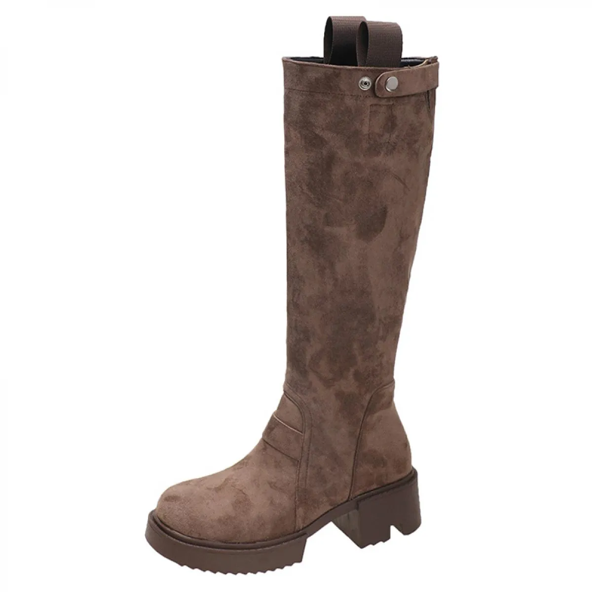 Donna Inverno Tacco medio Stivali Chelsea Piattaforma Scarpe alte al ginocchio Nuova tendenza 2023 Stivali da moto Fad Goth Pell