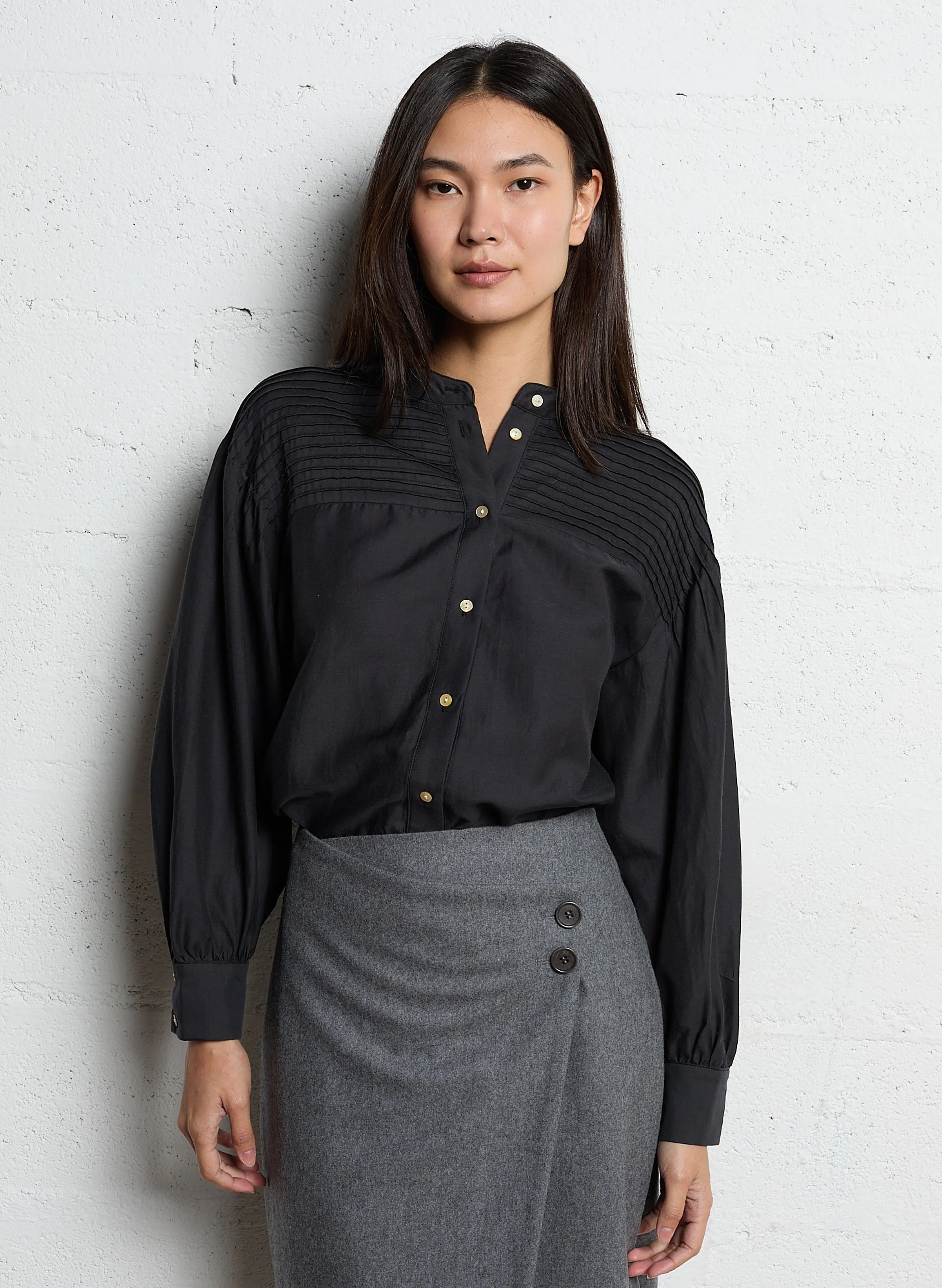  EKYOG   STUDETTA - Camicia scollo tondo in misto cotone | Nero