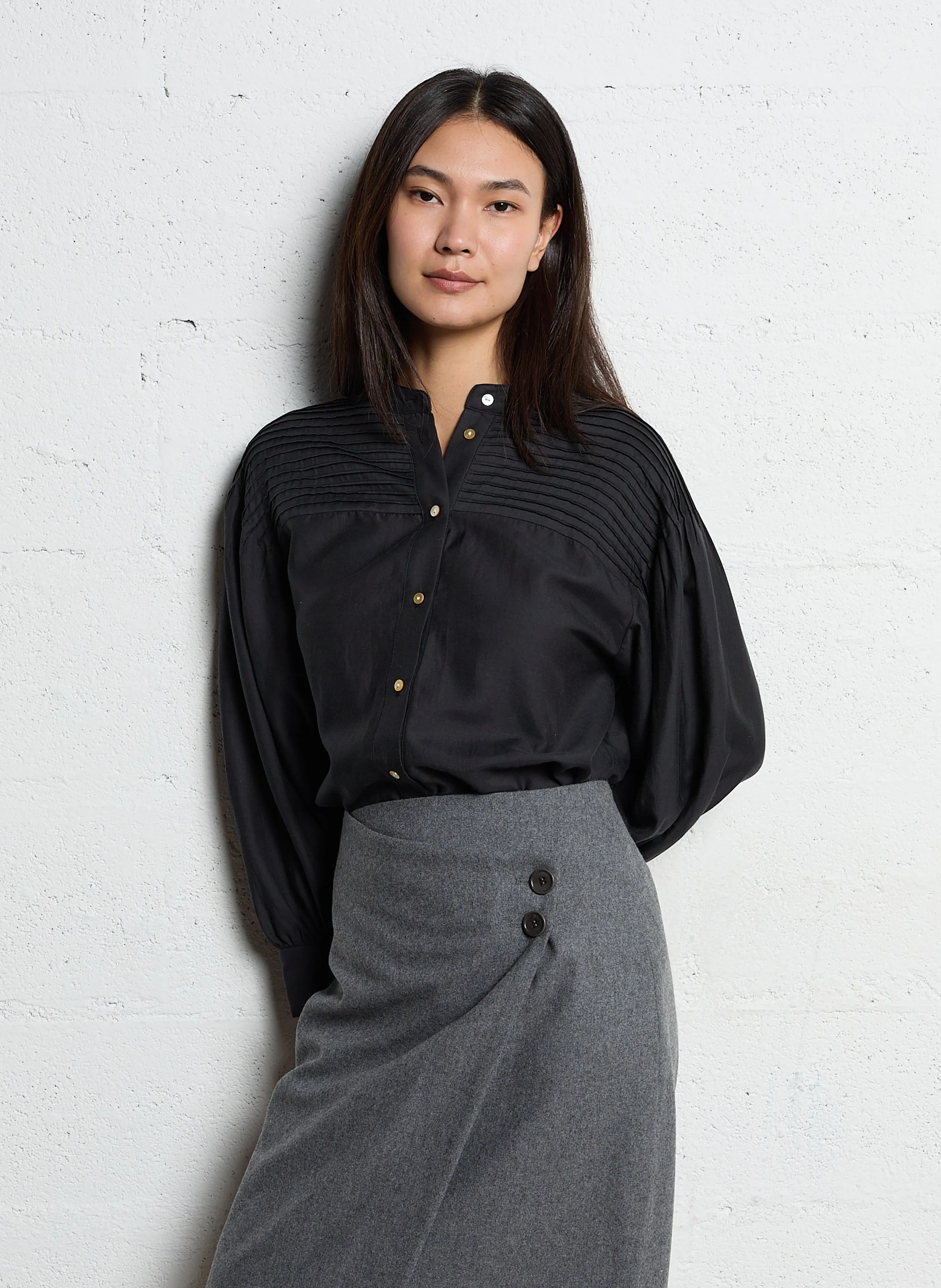  EKYOG   STUDETTA - Camicia scollo tondo in misto cotone | Nero