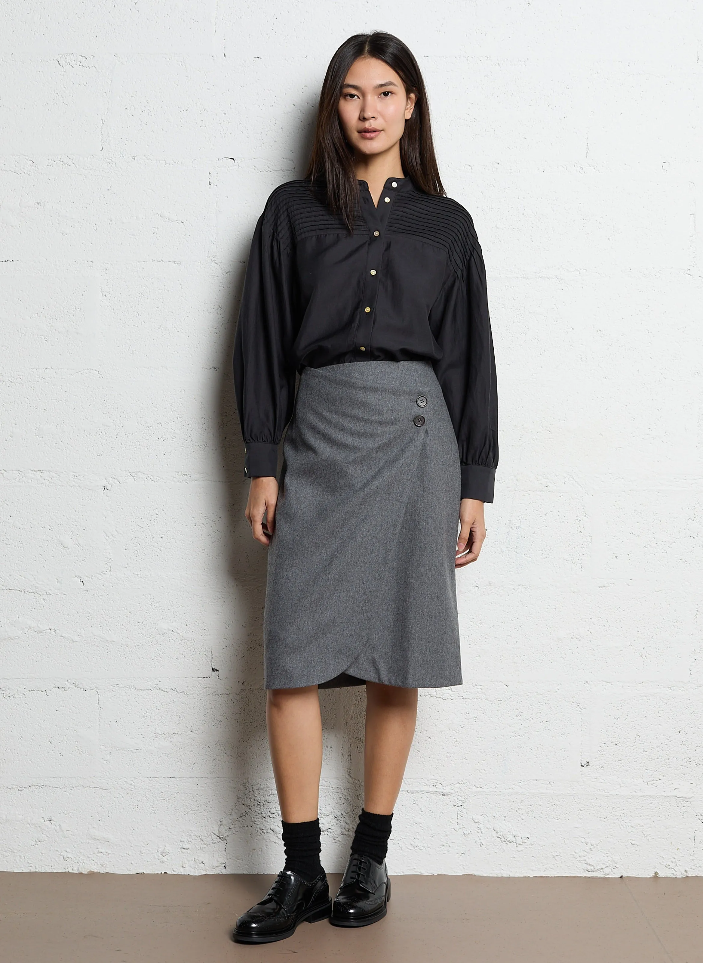  EKYOG   STUDETTA - Camicia scollo tondo in misto cotone | Nero