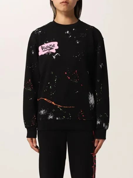 Felpa Girocollo Donna DISCLAIMER Stampa Logo 51691 Nero