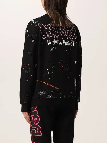 Felpa Girocollo Donna DISCLAIMER Stampa Logo 51691 Nero