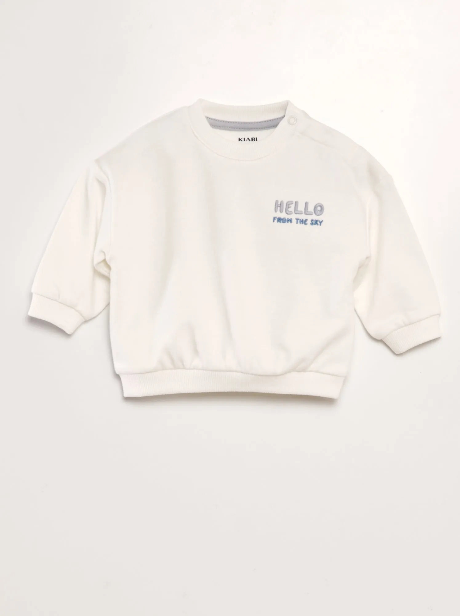 Felpa scollo tondo con stampa e ricami - BIANCO