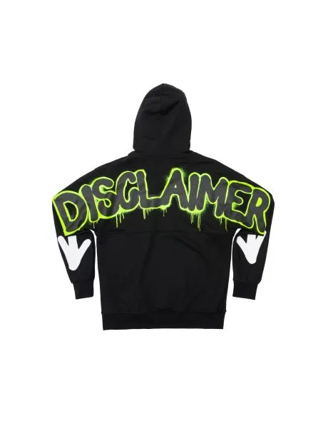 Felpa Uomo con Cappuccio DISCLAIMER Stampa Logo 51550 Nero