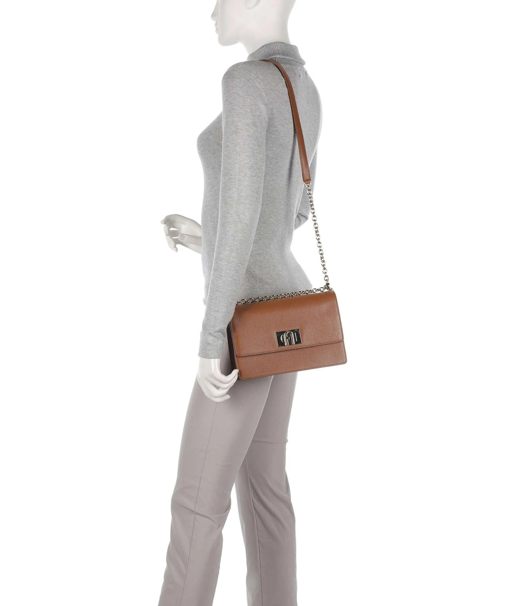  Furla 1927 S Borsa a spalla pelle granulata marrone  