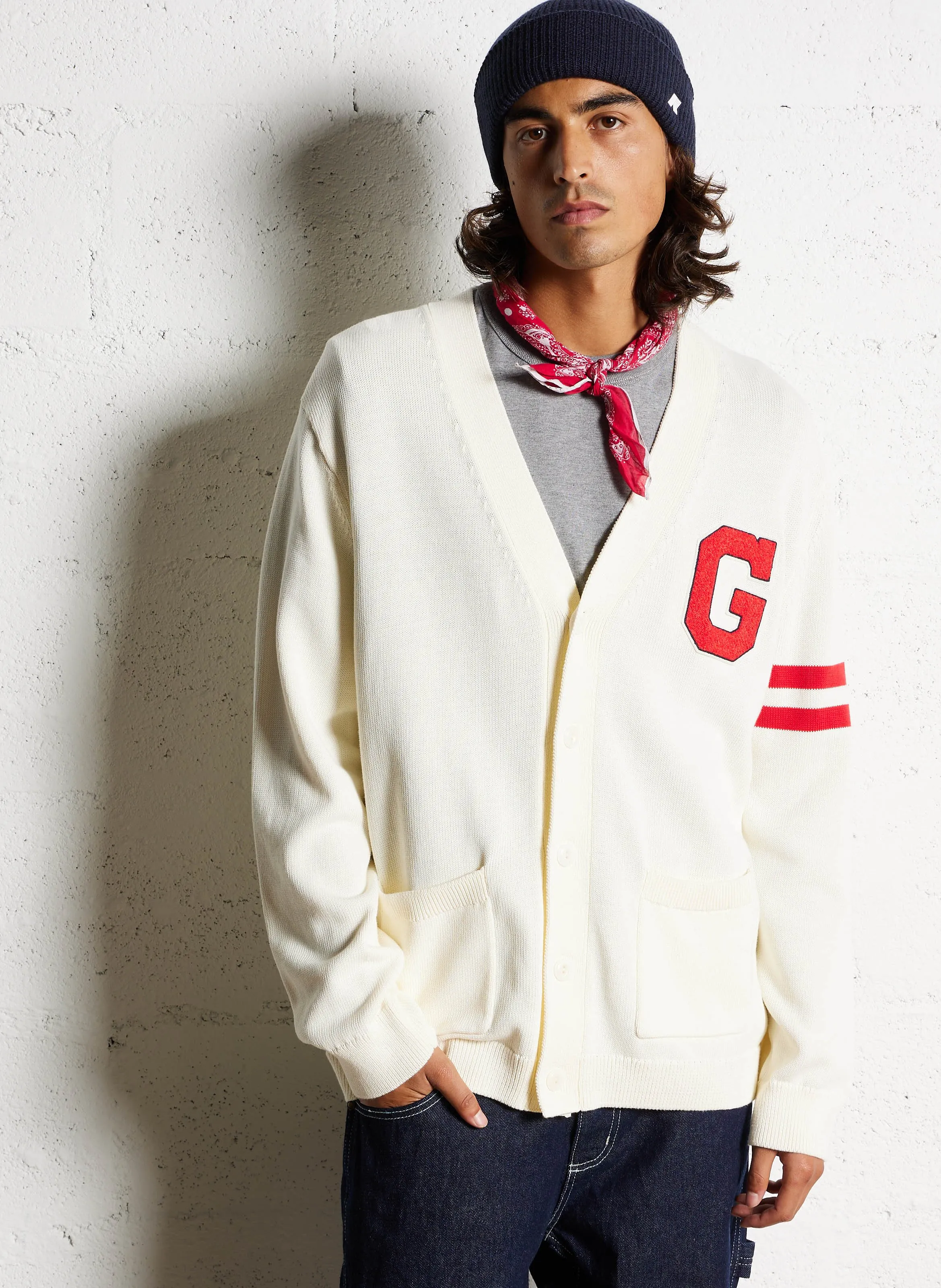  GANT   Cardigan scollo a V ricamato in cotone | Bianco