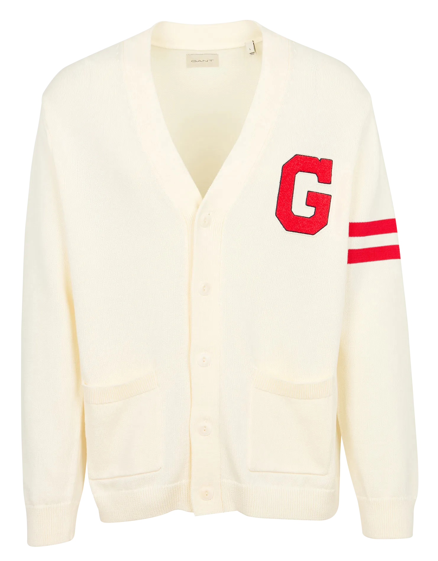 GANT   Cardigan scollo a V ricamato in cotone | Bianco