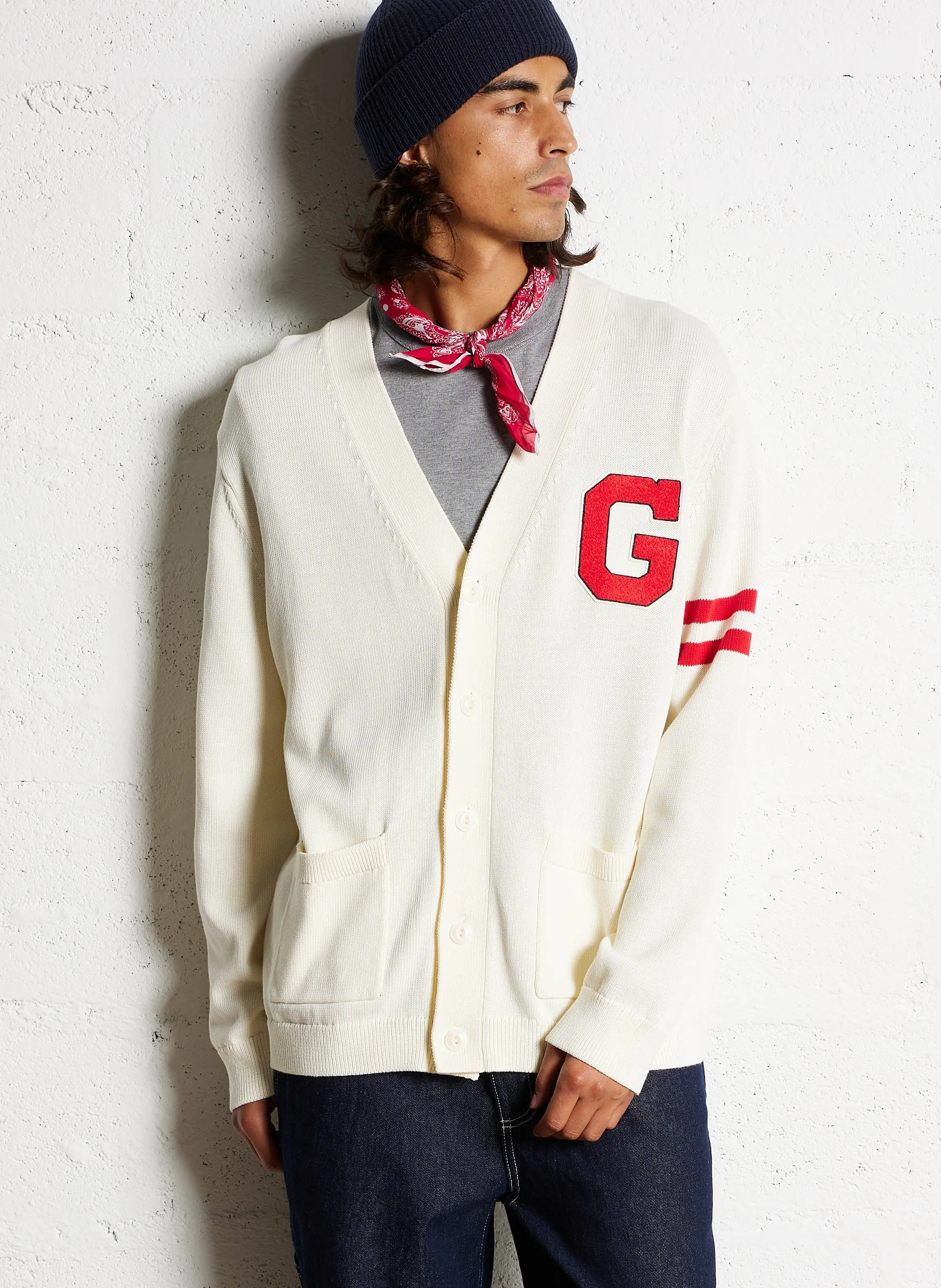  GANT   Cardigan scollo a V ricamato in cotone | Bianco