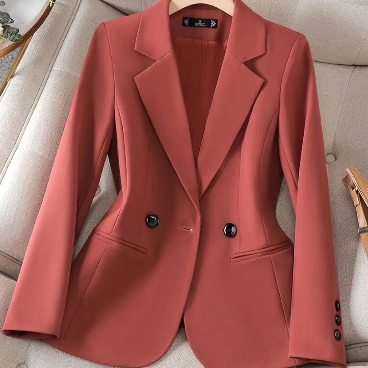 Giacca da donna da ufficio Giacca formale da donna Manica lunga Caffè Albicocca Rosso Abbigliamento da lavoro femminile Cappotto