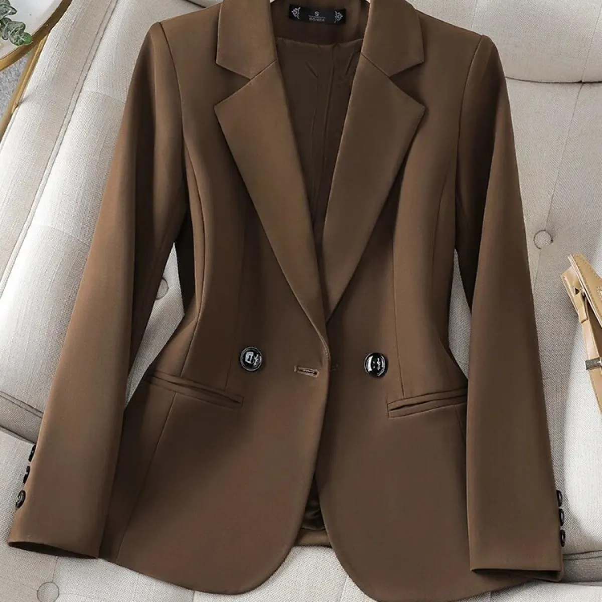 Giacca da donna da ufficio Giacca formale da donna Manica lunga Caffè Albicocca Rosso Abbigliamento da lavoro femminile Cappotto