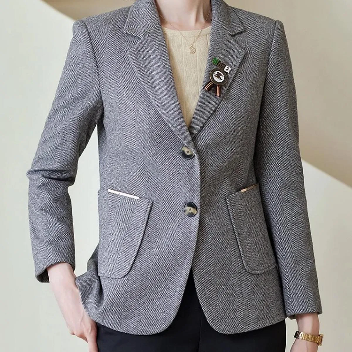 Giacca da donna formale autunno inverno nuovo arrivo Giacca da donna formale grigio albicocca Cappotto da lavoro da lavoro femmi