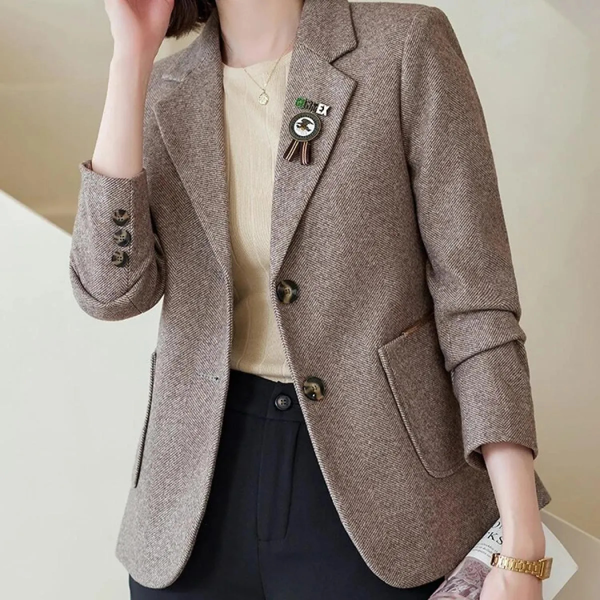 Giacca da donna formale autunno inverno nuovo arrivo Giacca da donna formale grigio albicocca Cappotto da lavoro da lavoro femmi