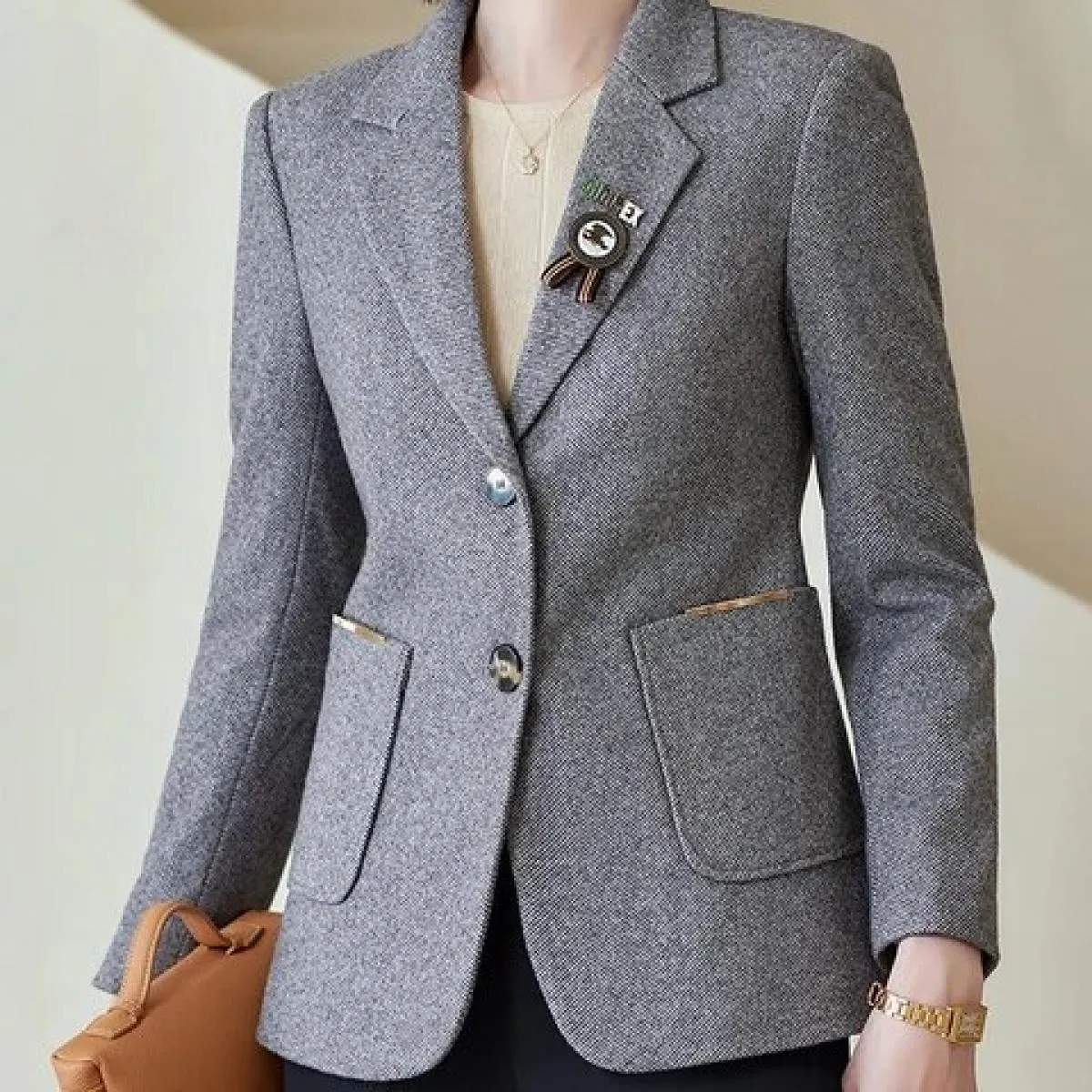 Giacca da donna formale autunno inverno nuovo arrivo Giacca da donna formale grigio albicocca Cappotto da lavoro da lavoro femmi