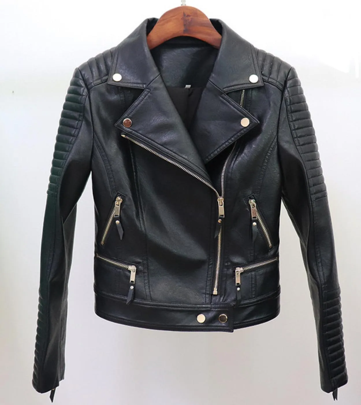 Giacca da moto in pelle da donna Nuovo autunno inverno Cappotto base Colletto con risvolto Cerniera diagonale Chic Giacche da do