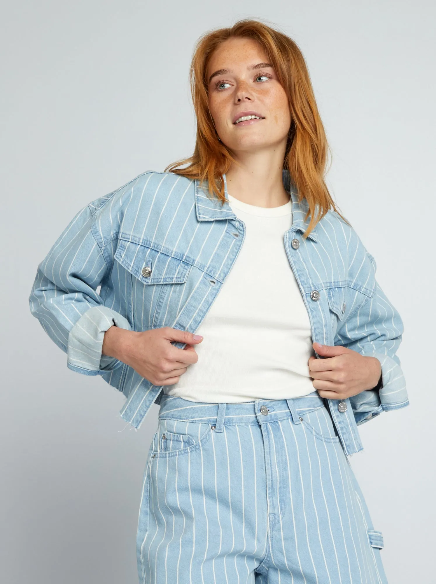 Giacca in jeans corta a righe - BLU