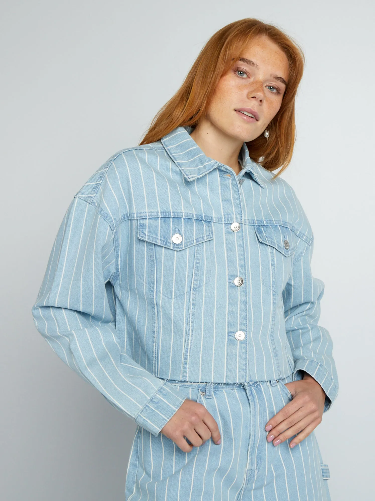 Giacca in jeans corta a righe - BLU