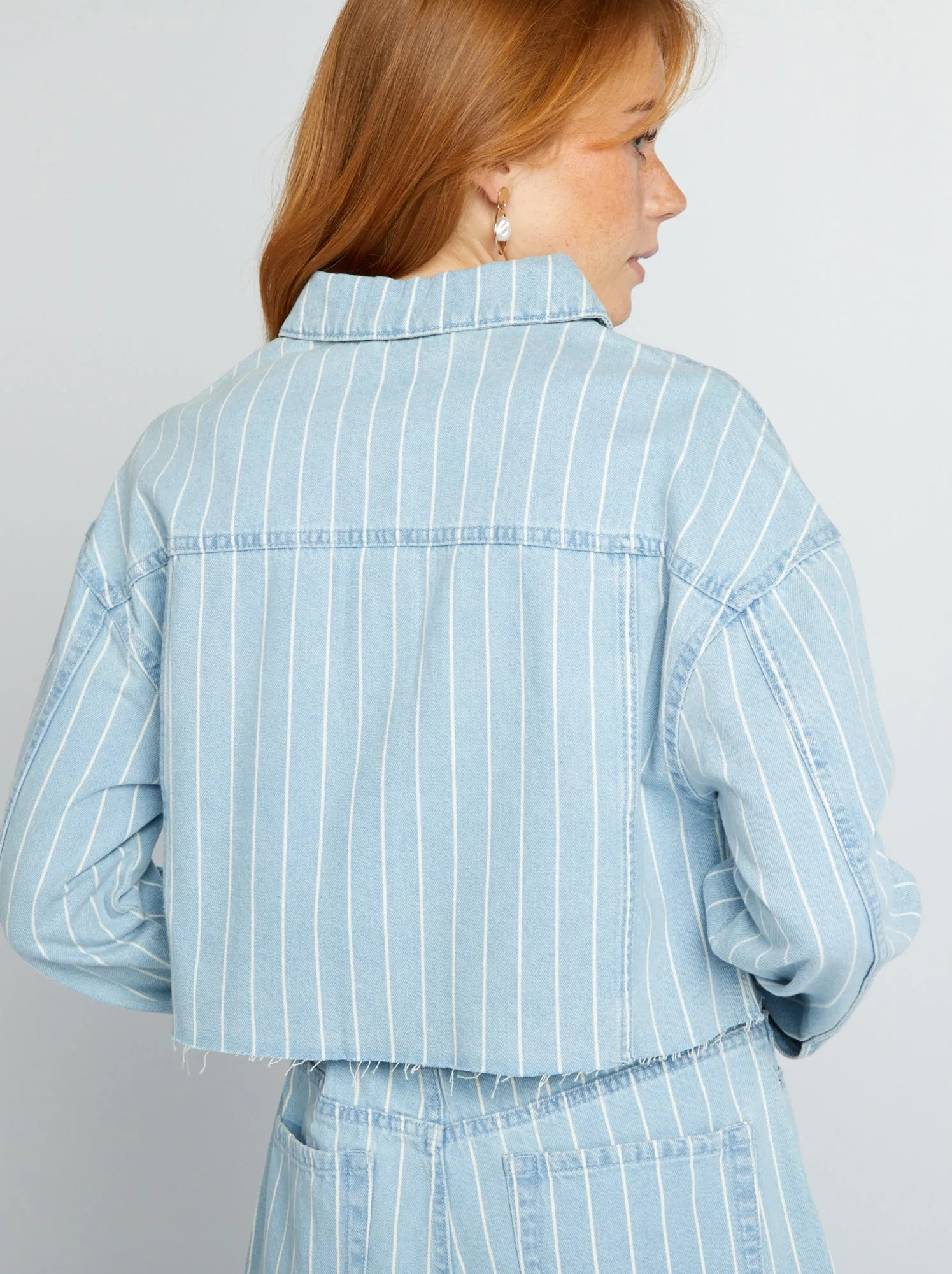 Giacca in jeans corta a righe - BLU