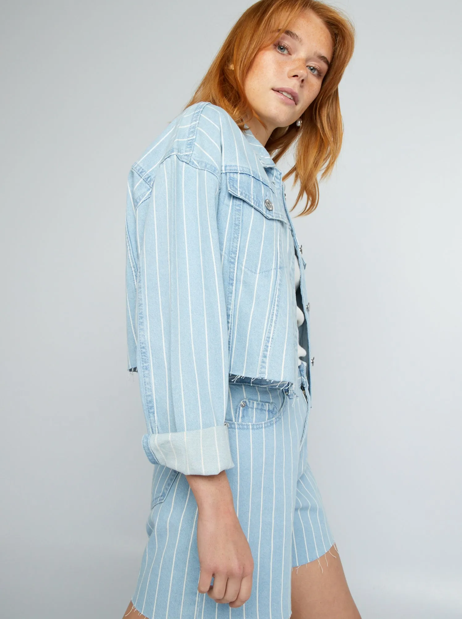 Giacca in jeans corta a righe - BLU