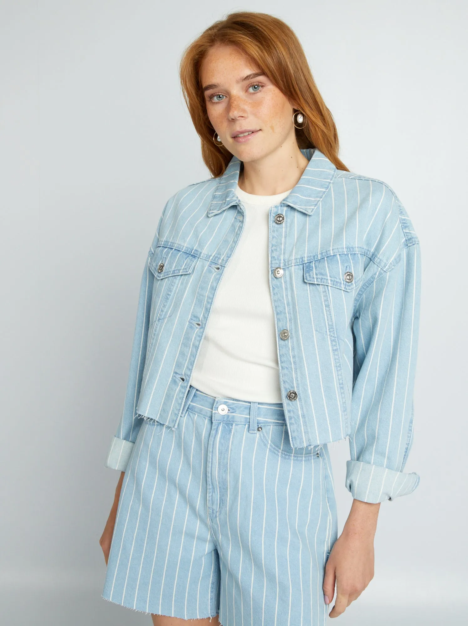 Giacca in jeans corta a righe - BLU