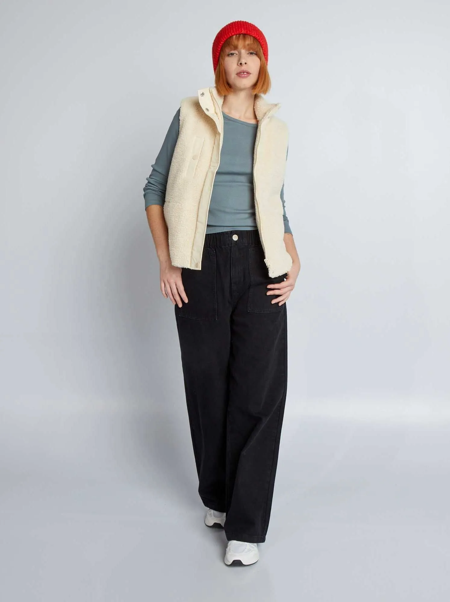Giacca in sherpa a maniche corte - BEIGE