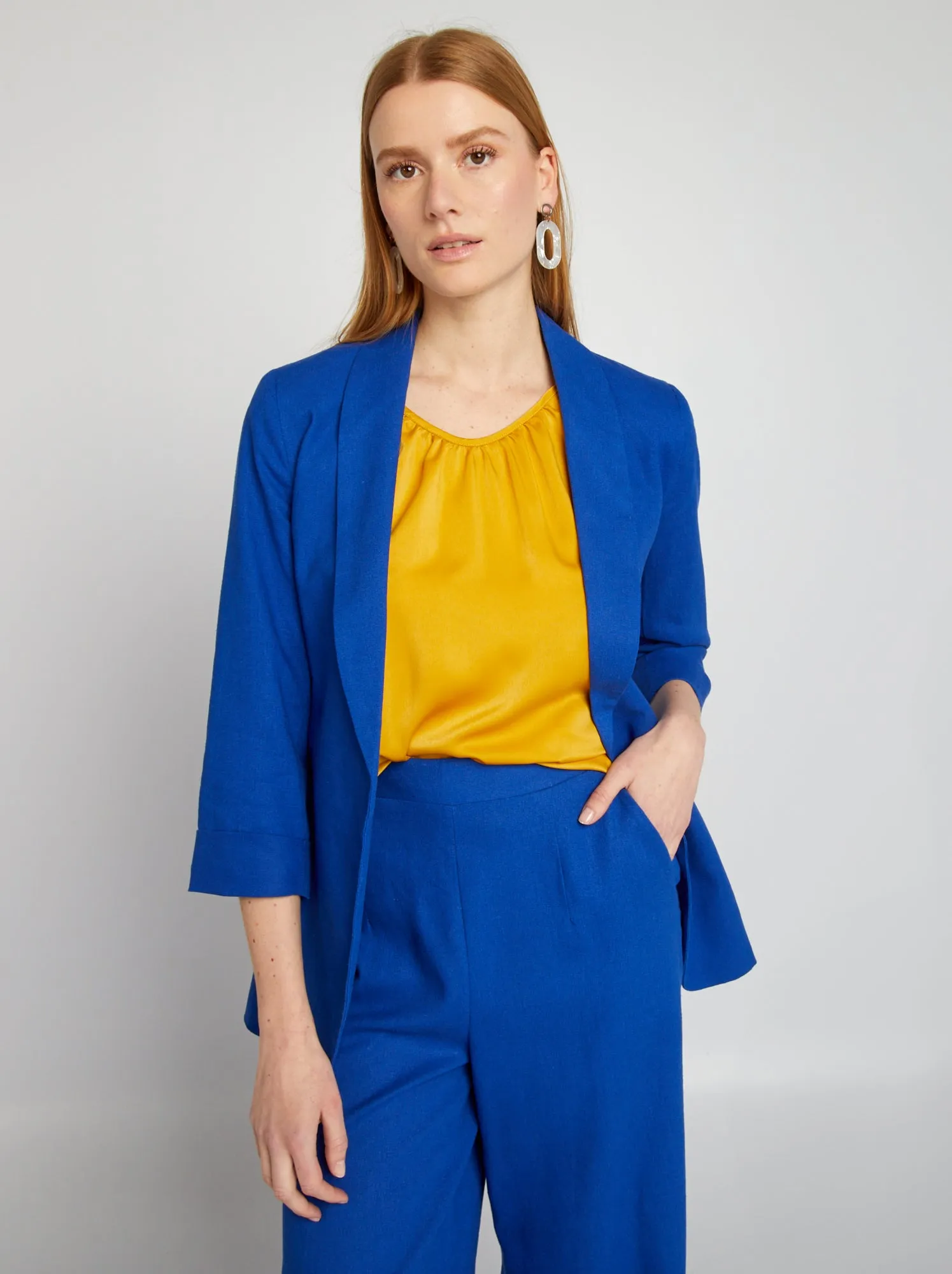 Giacca tailleur in misto lino - - BLU