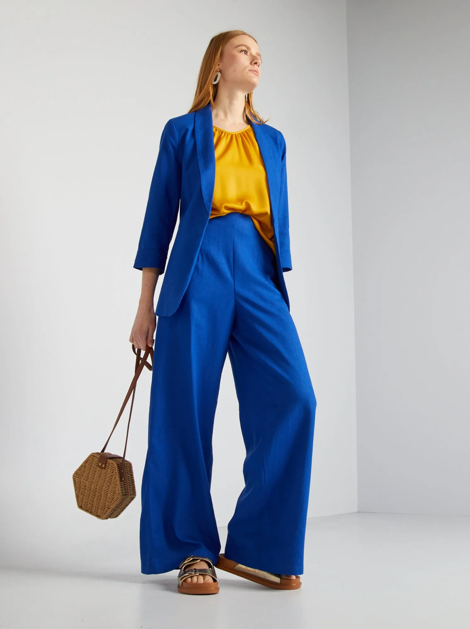 Giacca tailleur in misto lino - - BLU