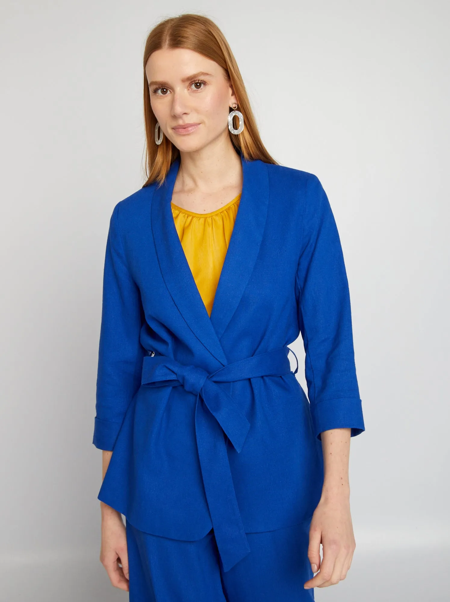Giacca tailleur in misto lino - - BLU