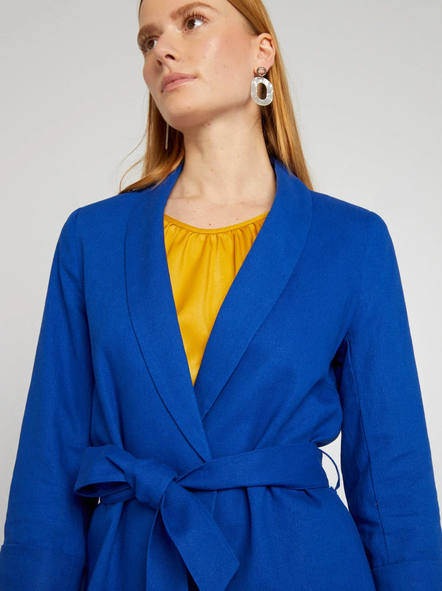 Giacca tailleur in misto lino - - BLU