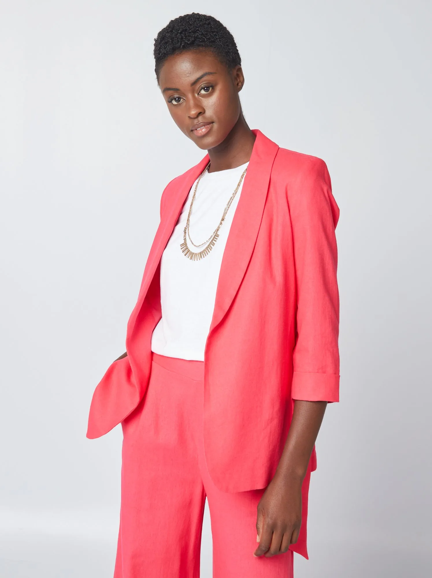 Giacca tailleur in misto lino - - ROSA