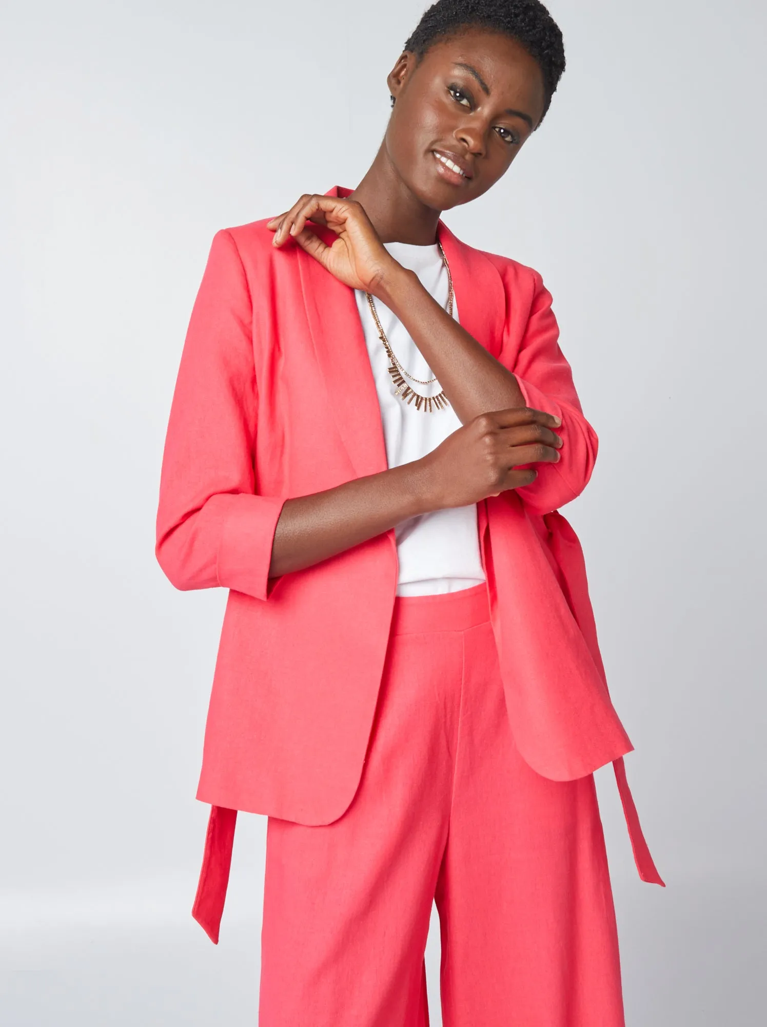 Giacca tailleur in misto lino - - ROSA