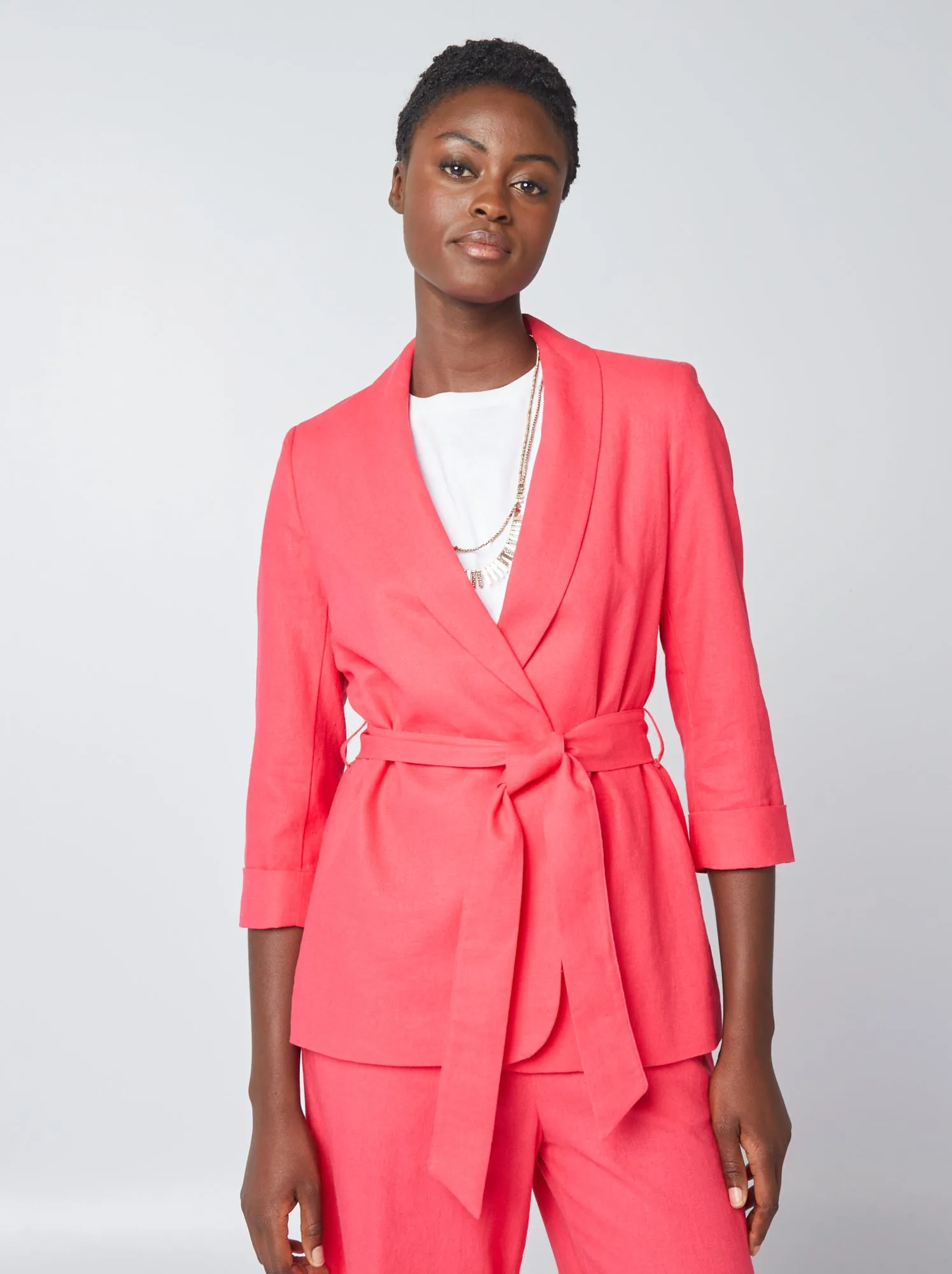 Giacca tailleur in misto lino - - ROSA