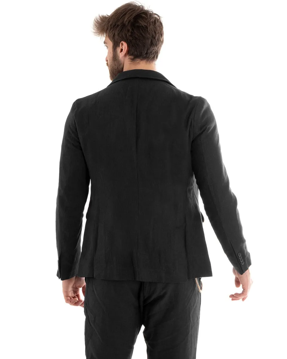 Giacca Uomo Monopetto Lino Tinta Unita Nero Sartoriale Cerimonia Elegante Casual GIOSAL-G3056A