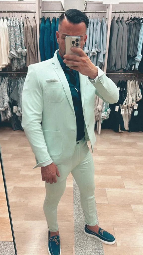 GIACCA XAGON MAN PUNTO MILANO SLIM FIT COLOR VERDE ACQUA DISPONIBILE CON PANTALONE IN COORDINATO ****