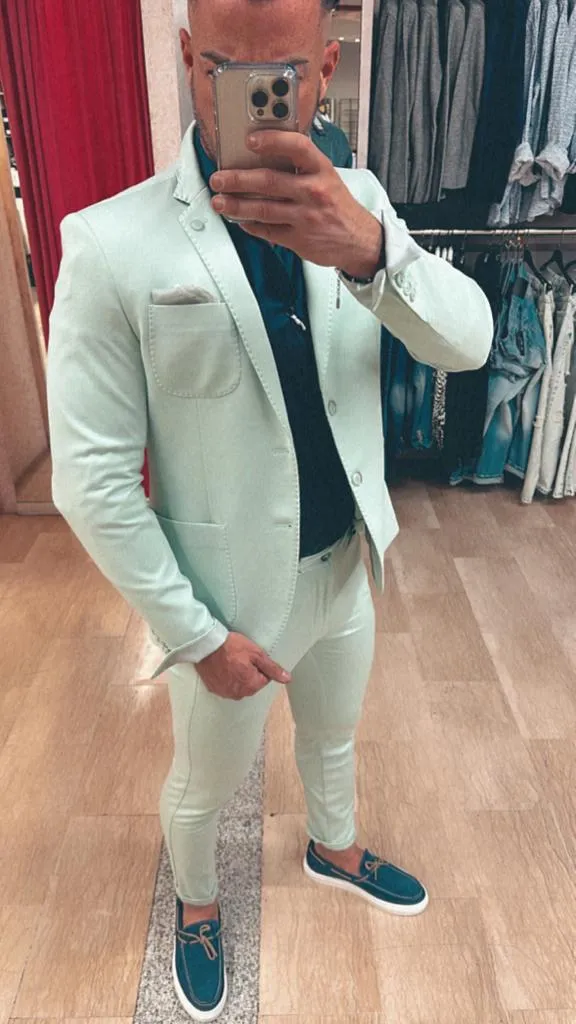 GIACCA XAGON MAN PUNTO MILANO SLIM FIT COLOR VERDE ACQUA DISPONIBILE CON PANTALONE IN COORDINATO ****